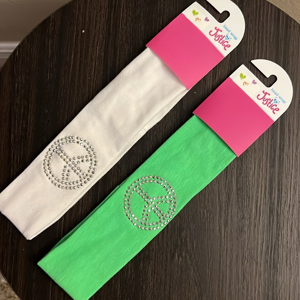 ⭐️3/$15 Stocking Stuffer Justice Peace 2 Headbands Wrap Green White Hippie 70s